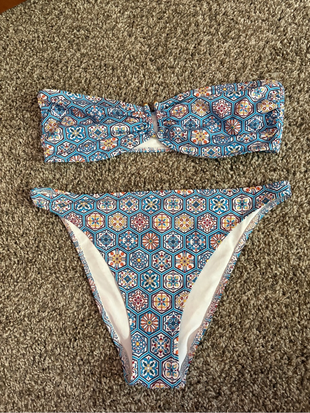 Solid & Striped Blue Geometric Bandeau Bikini Set